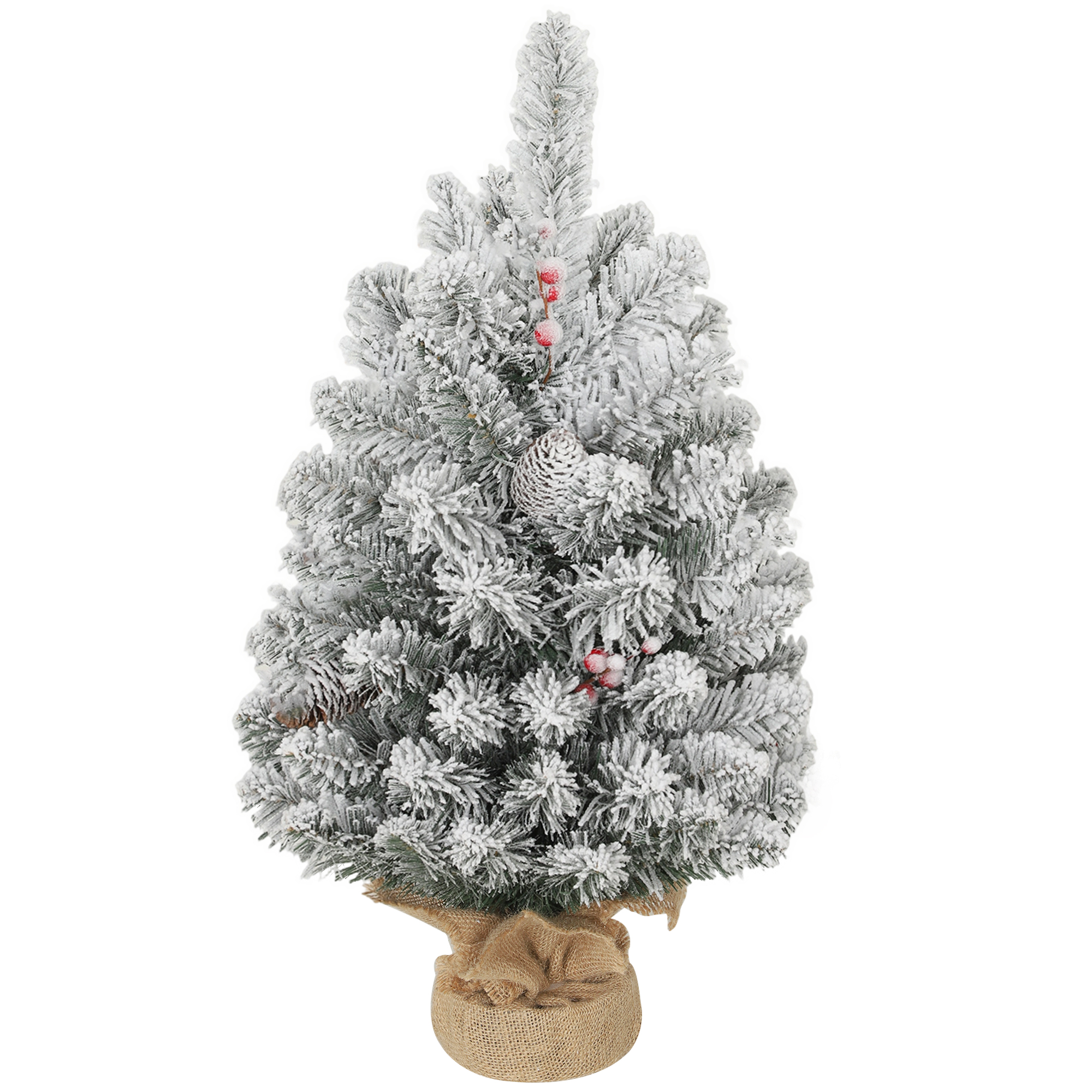 QIZ38c1994e36abad.jpg Albero di Natale Piccolo Alto 60 cm con 72 Rami Innevati, Pigne e Bacche Rosse, Verde - immagine 1