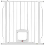 Cancello per Cani e Gatti Estensibile con Gattaiola Integrata, in Acciaio e ABS, 75-85x2x76 cm, Bianco