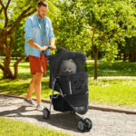 Passeggino per Cani Piccoli Pieghevole con Ruote Girevoli e Freno, 75x45x97 cm, Nero - immagine 2