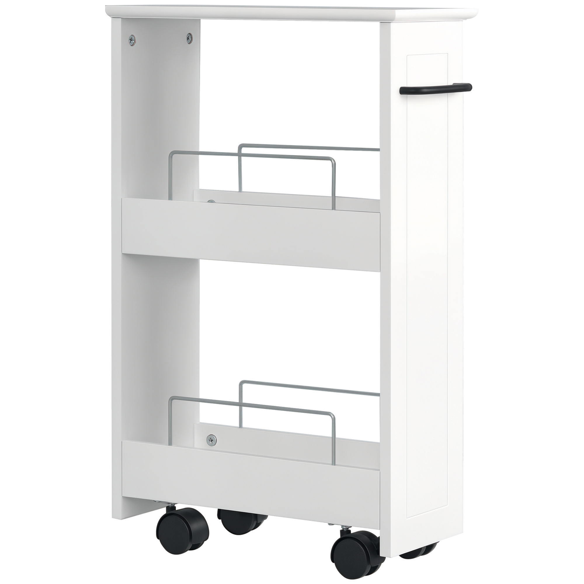 QUx62b198148fce0b.png Carrello Salvaspazio Multiuso in Legno MDF e Ruote, 42,5x20,3x66,7cm, Bianco - immagine 1