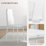 Set di 2 Sedie Moderne imbottite da Pranzo con Schienale Alto, in Pelle e Acciaio,rivestimento a polvere, 41x50x97 cm, Bianco | Aosom Italy - immagine 6