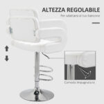 Sgabello Alto Moderno da Bar con Schienale e Braccioli, Regolabile e Girevole, per Cucina o Pub, 64x50x94-114cm, Bianca | Aosom Italy - immagine 4