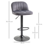 Set 2 Sgabelli Alti da cucina Moderno con Schienale e Poggiapiedi, Girevoli con Altezza Regolabile, imbottitura velluto, Grigio | Aosom Italy - immagine 3