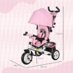 Triciclo per Bambini 1-5 Anni con Maniglione e Tettuccio Regolabile, 102x49x102 cm, Bianco e Rosa - immagine 3