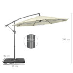 Ombrellone Decentrato a 6 Stecche con Manovella e Base a Croce, in Metallo e Poliestere, Ø292x247 cm, Beige - immagine 3
