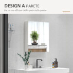 Armadietto a Specchio a 3 Ripiani Interni Regolabili, in Legno e Vetro, 60x15x60 cm, Bianco - immagine 8