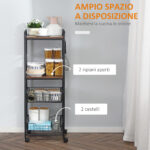 Carrello da Cucina con 2 Cesti estraibili in Metallo, 2 ripiani in Legno Truciolato e Ganci laterali, 40x38x111cm - immagine 4