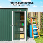 Capanno Attrezzi con Tetto Inclinato e Porta Scorrevole, in Acciaio Zincato, 163x89x182 cm, Verde - immagine 5