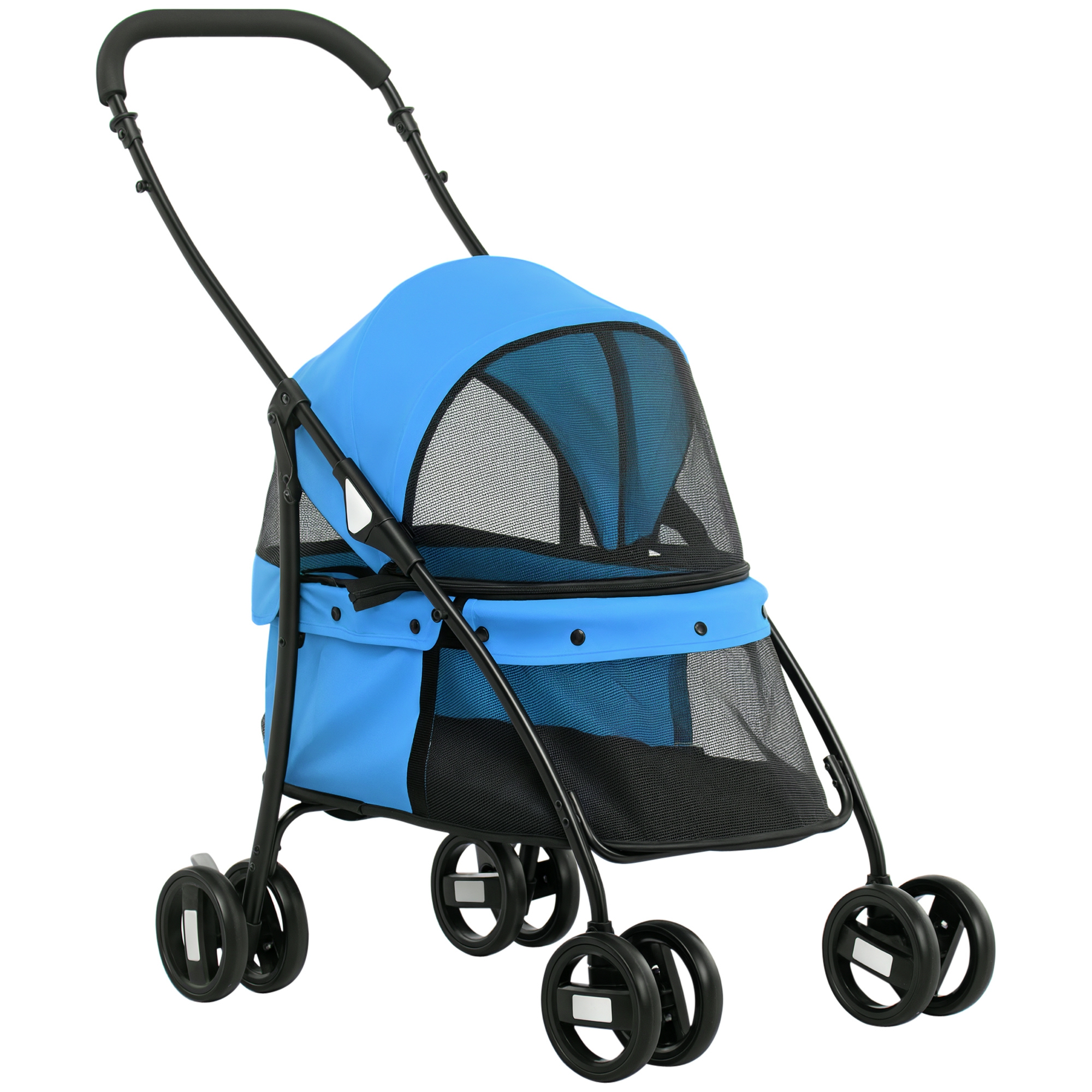 RFZbae1980b636e8d.jpg Passeggino per Cani Pieghevole con Tettuccio Regolabile e Ruote Girevoli, 82x47x97cm, Blu - immagine 1