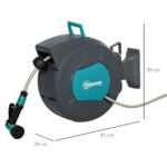 Avvolgitubo Automatico a Parete Girevole a 180°, Tubo Acqua da 15+1,4m e Pistola Multifunzione, Grigio - immagine 3