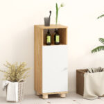 Mobiletto Bagno Salvaspazio con Armadietto a 2 Ripiani e Vano Aperto, 30x30x79,7 cm, Bianco e Legno - immagine 6