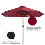 Ombrellone da Giardino Doppio con Apertura a Manovella, in Acciaio e Poliestere, 460x270x240 cm, Rosso - immagine 7
