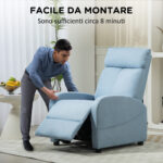 Poltrona Relax Reclinabile con Poggiapiedi in Tessuto Effetto Lino, 69x85x1 cm, Azzurro - immagine 6