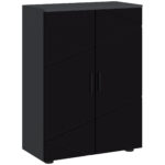 Mobiletto Bagno 2 Ante in Legno con 3 Ripiani e Chiusura Ammortizzata, 60x30x82cm, Nero
