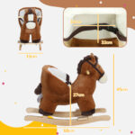 Cavallo a Dondolo per Bambini 18-36 Mesi con Suoni, Base in Legno e Cintura di Sicurezza, Marrone - immagine 3