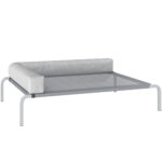 Lettino per Cani Rialzato di 20 cm con Cuscino a L, in Poliestere e Acciaio, 110x75x30 cm, Grigio e Argento