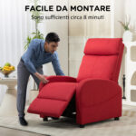 Poltrona Relax Reclinabile con Poggiapiedi in Tessuto Effetto Lino, 69x85x1 cm, Rosso - immagine 6