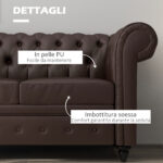Divano 2 Posti stile Chesterfield con Cuscino Rimovibile, in Ecopelle, Legno e Metallo, 160x84x80 cm, Marrone - immagine 5