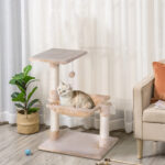 Torre per Gatti max 3,6kg con Amaca e Pallina Appesa, in Legno e Peluche, 50x36x70 cm, Beige - immagine 2