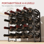 Portabottiglie a 4 Livelli a Onda Impilabili per 16 Bottiglie, in Metallo, 42,5x16,5x41 cm, Nero - immagine 4