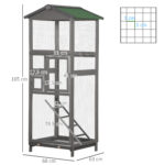 Gabbia per Uccelli Alta 165cm in Legno da Esterno con 2 Porte e Vassoio Estraibile, Grigio Chiaro - immagine 3