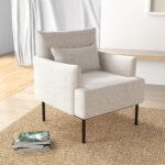 Poltrona Moderna d'Arredo con Cuscino Extra, in Tessuto Effetto Lino e Acciaio, 73x81x82 cm, Bianco Crema - immagine 2