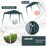 Gazebo Pieghevole da Giardino 2,4x2,4m con Struttura in Acciaio e Corde Antivento, Verde - immagine 7