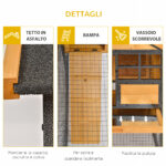 Gabbia per Conigli con Casetta, Rampa e Area Aperta, Conigliera in Legno e Metallo Giallo Chiaro, 122x63x92cm - immagine 7