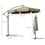 Ombrellone da Giardino a Braccio con Apertura a Manovella in Metallo e Poliestere, Ø2,7x2,7 m, Caffè - immagine 3