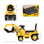 Escavatore per Bambini 2-4 Anni con Pinza, Pulsante per Suoni e Spazio Portaoggetti, 83x27x39 cm, Giallo e Nero - immagine 3