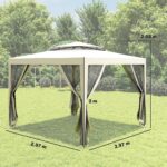 Gazebo da Giardino 3x3 m con Zanzariera, Doppio Tetto e 8 Fori, in Acciaio e Poliestere Bianco Crema - immagine 3