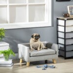 Divanetto per Cani e Gatti Stile Scandinavo con Cuscino Imbottito in Velluto e Legno, 64x45x36cm, Grigio - immagine 2