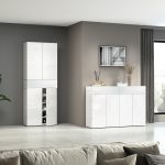 Armadio scarpiera SAVONA con 4 ante e 1 ribalta Bianco laccato lucido / Bianco larice - immagine 5