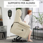 Poltrona Alzapersona Reclinabile a 160° con Poggiapiedi e Telecomando, in Pelle PU e Acciaio, 76x90x105 cm, Crema - immagine 6