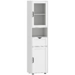 Colonna Bagno in Legno con 2 Armadietti, Cassetto e Ripiano Aperto, 40x30x165 cm, Bianco