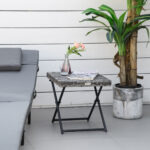 Tavolino da Giardino Pieghevole Salvaspazio in Rattan Sintetico e Acciaio, 40x40x40cm, Grigio - immagine 2