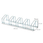 Rastrelliera Portabiciclette Parcheggio per 5 Biciclette in Acciaio, 145×33×27 cm, Argento - immagine 3