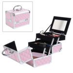 Valigetta Porta Trucchi con Profili in Alluminio, Maniglia e Vassoio Cantilever, 20x15x15cm, Rosa - immagine 8