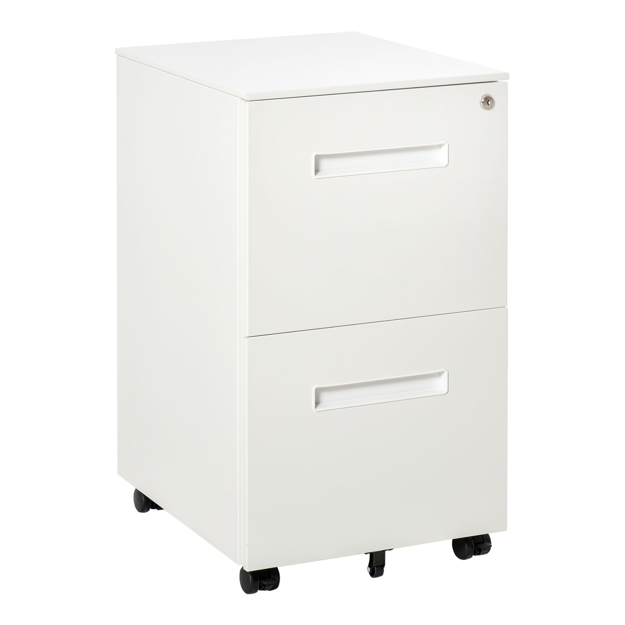SSV35e19493c2cb2b.jpg Cassettiera Ufficio con Ruote, Schedario Portadocumenti a 2 Cassetti con Serratura e 2 Chiavi in Acciaio, 39x48x67cm, Bianco - immagine 1