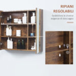 Specchiera Bagno con Luci LED Regolabili, 2 Ante e Mensola Regolabile, 70x15x65cm, Marrone - immagine 7