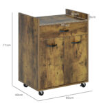 Carrello da Cucina con Cassetto, Armadietto e 4 Ruote in Legno, 60x40x77cm, Marrone Rustico - immagine 3