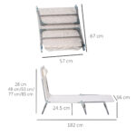 Sdraio da Giardino Pieghevole con Schienale Reclinabile  e Cuscino, in Metallo e Texteline, 182x56x28 cm, Crema - immagine 3