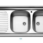 Lavello da Cucina In Acciaio Inox Con Doppia Vasca e Gocciolatoio 120 x 50 cm gocciolatoio a destra