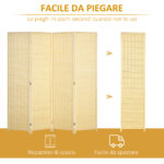 Paravento da Interno a 4 Ante Pieghevole Altezza 180cm, Legno e Bambù Stile Boho, Colore Naturale - immagine 6