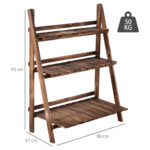 Portapiante Pieghevole Portavasi in Legno di Abete con 3 Livelli Scaffale da Esterno per Piante Portafiori 80x37x93cm - immagine 3