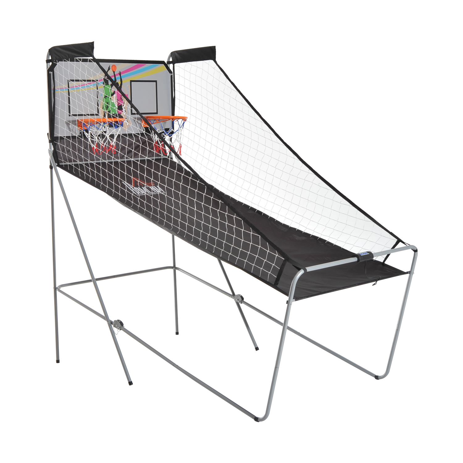 Smea92199bc829021.jpg Canestri Basket con Tabellone LED, 4 Palloni e 8 Modalità di Gioco, 205x110x205 cm, Bianco e Nero - immagine 1