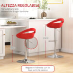 Set 2 Sgabelli da Bar Girevoli con Poggiapiedi, Altezza Regolabile Base in Acciaio Seduta in ABS, Rosso - immagine 4