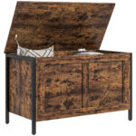 Cassapanca in Legno da 95L Stile Industriale con Coperchio e Cerniera di Sicurezza, 80x40x49cm, Marrone