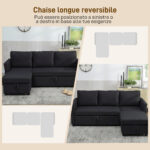 Divano Letto Angolare Effetto Lino con Vano Portaoggetti a Scomparsa, 192x148x86 cm, Grigio Antracite - immagine 5