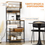 Scaffale Cucina con Multipresa, Ripiani e Ganci Stile Industriale, 60x42x153cm, Marrone - immagine 6